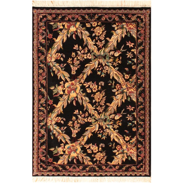 Shabby Chic 1990's Trellis Abusson Pak-Persian Black/Gold Wool Rug - 3'0'' X 4'11'' For Sale - Image 9 of 9