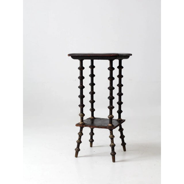 Victorian Antique Spool Table With Leather Top For Sale - Image 3 of 13