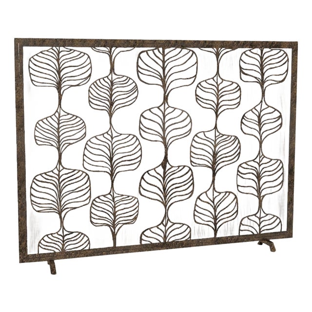Gold Rubbed Black Fig Leaf Fireplace Screen For Sale