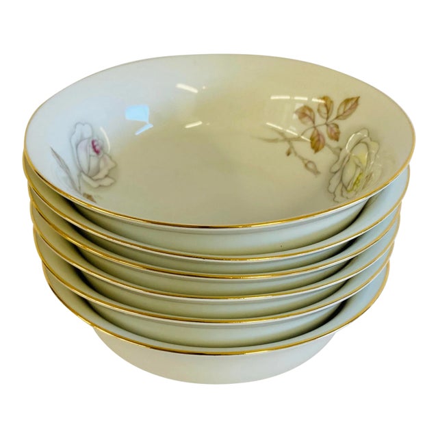 1960s Johann Haviland Sweet Heart Rose Dessert Bowls Gilded Rim - Set of 6 For Sale