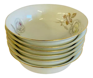 1960s Johann Haviland Sweet Heart Rose Dessert Bowls Gilded Rim - Set of 6