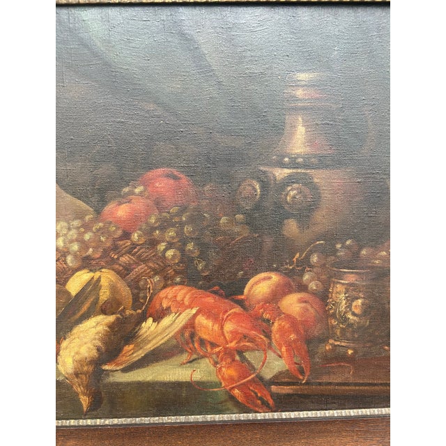 1920s Antique Still Life Painting With Fruit and Lobster. For Sale - Image 5 of 6