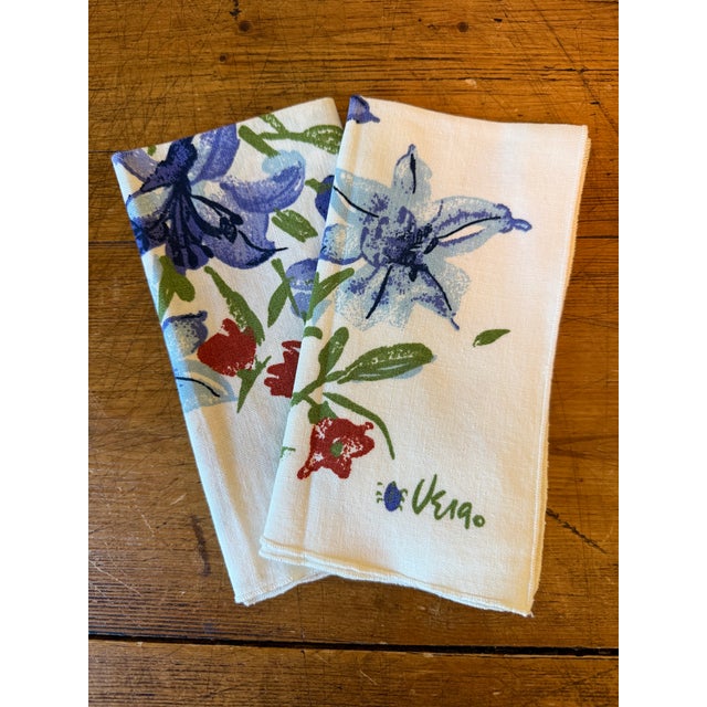 Pair of Classic Vera Neumann Cotton Napkins with Floral Design ~ I recognize the lilies, but not sure about the red...