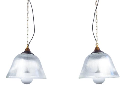 Large Holophane and Opaline Glass Pendant Lights, 1970s