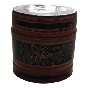 Vintage Japanese Orange Lacquerware Covered Round Container.