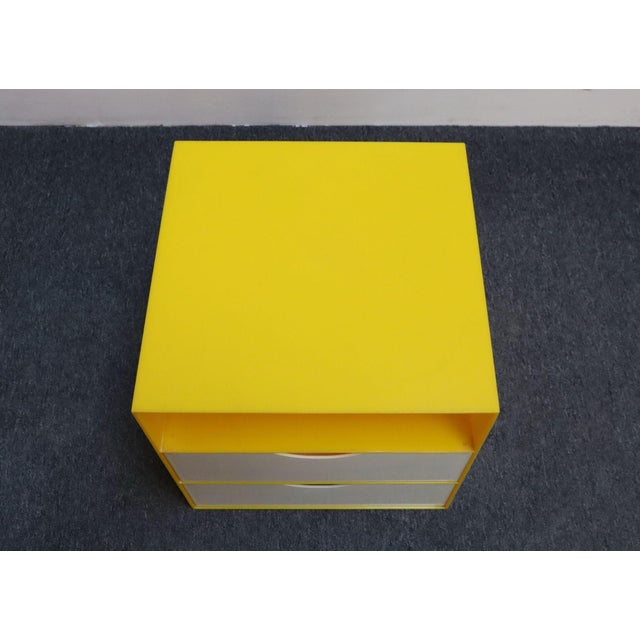 1970s Vintage Yellow Acrylic Storage Cube With Three White Drawers After Joe Colombo For Sale - Image 5 of 18