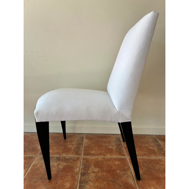 Contemporary Ebony and White Linen Contemporary Dining Chairs For Sale - Image 3 of 11