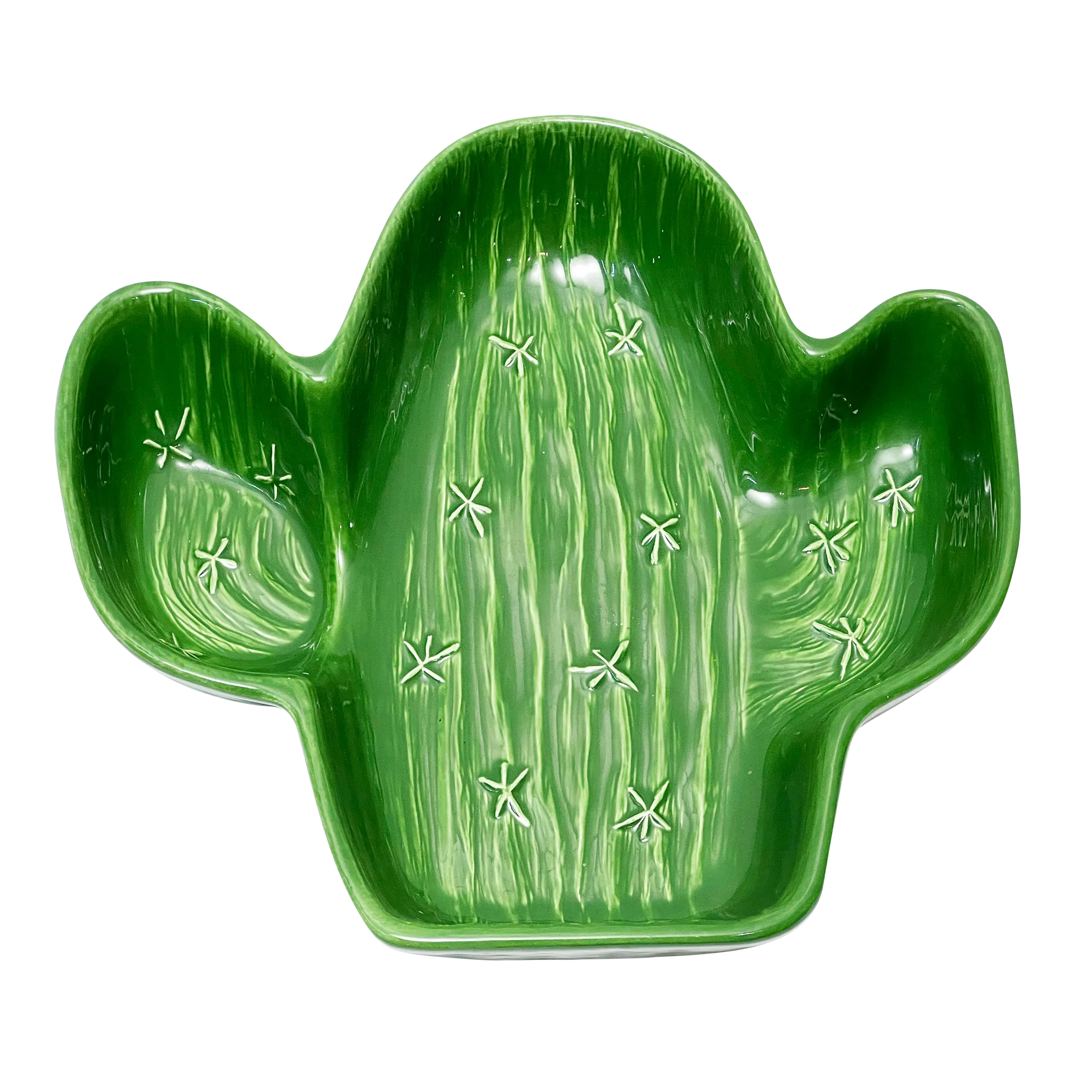Mid-Century Modern Large Hand Painted Ceramic Cactus Serving