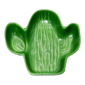 Mid-Century Modern Large Hand Painted Ceramic Cactus Serving Dish