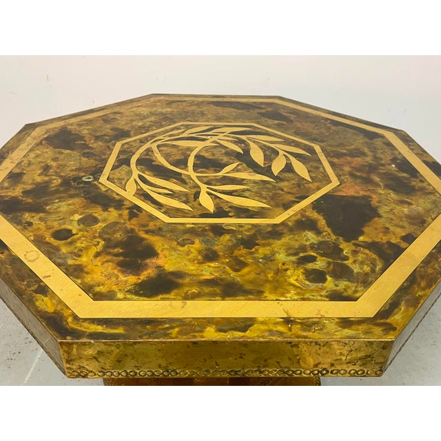 Mid-Century Modern Mid-Century Octagonal Brass and Burl Veneer Coffee Table, 1970s For Sale - Image 3 of 18