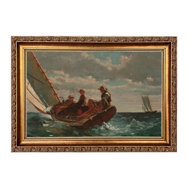 Not Yet Made - Made To Order "Breezing Up" After Winslow Home Print on Canvas in Thin Gold Frame- Framed to 9" X 13" For Sale - Image 5 of 5