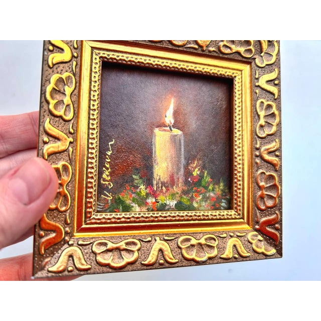 2020s Framed Painting of Lighted Candle Christmas Still Life by Valeriya Serova For Sale - Image 5 of 8