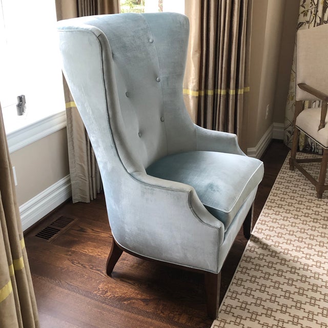 Modern Charles Stewart Blue Velvet Wingback Chair Chairish