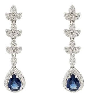 14k Gold Natural Sapphire Dangle Earrings With Diamonds- 2 Pieces