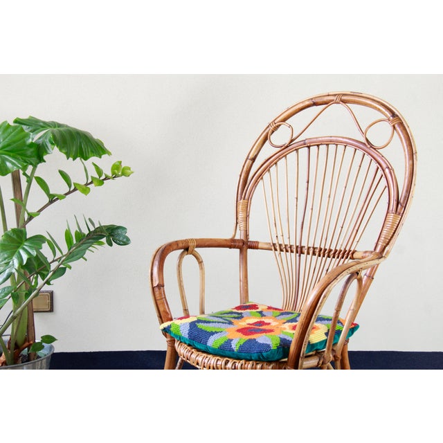 Vintage Wicker and Bamboo Armchair, Italy, 1970s For Sale - Image 6 of 16