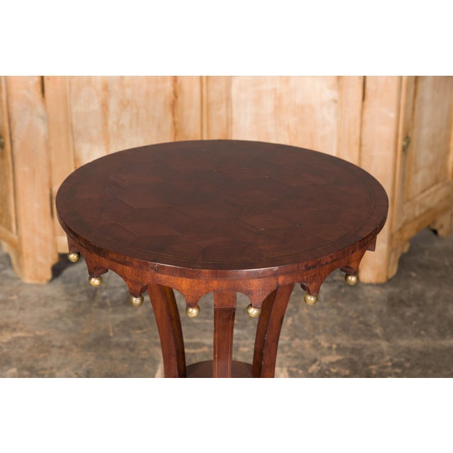 Italian 1800s Walnut Guéridon Side Table with Carved Apron and Gilt Spheres For Sale - Image 10 of 12