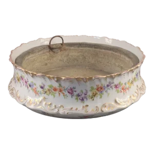 Antique Ambrosius Lamm Dresden Hand Painted Floral Planter Gold Rose Mark Original Metal Insert