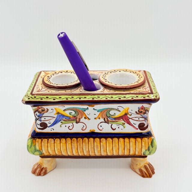 Italian 1950s Vintage Cacf Faenza Majolica Italian Ink Well For Sale - Image 3 of 11