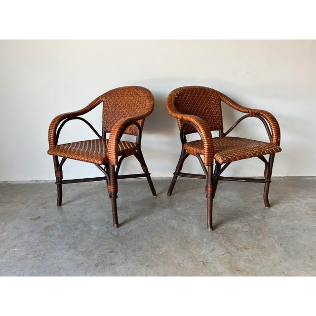 Wood Bryan Ashley International Rattan and Leather Side Chairs - a Pair For Sale - Image 7 of 13
