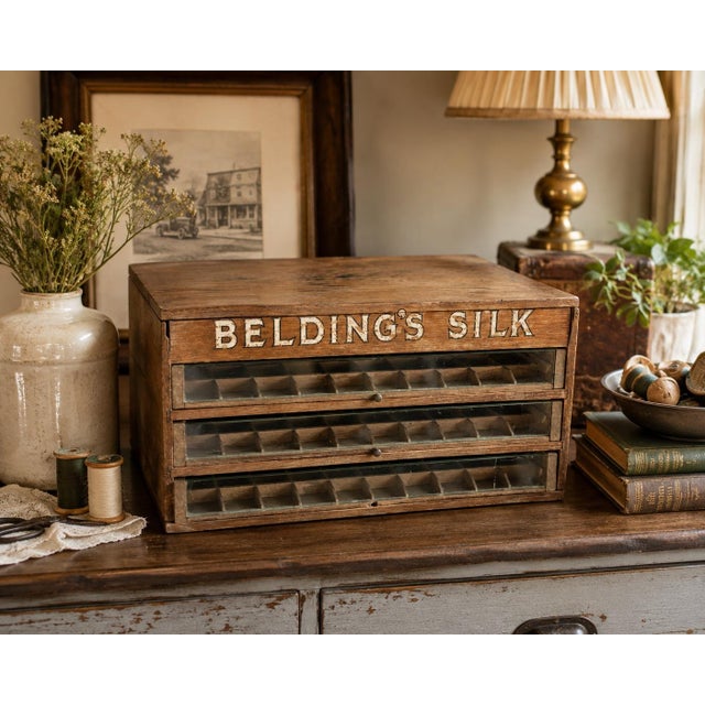 Antique Belding’s Silk Oak Countertop Thread Cabinet With Glass Drawers | Early General Store Display | C. 1900–1920 For Sale - Image 12 of 12