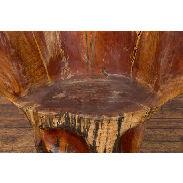 Wood Vintage Chinese Hand Crafted Camphor Wood Root Chair with Light Varnish For Sale - Image 7 of 12