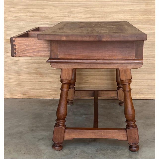 Pair of Early 20th Spanish Light Walnut Country Farm Desk with Two Drawers For Sale - Image 9 of 18