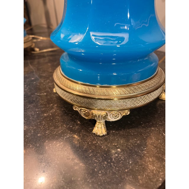 19th Century Pair French Blue Opaline Glass Lamps For Sale In Phoenix - Image 6 of 6