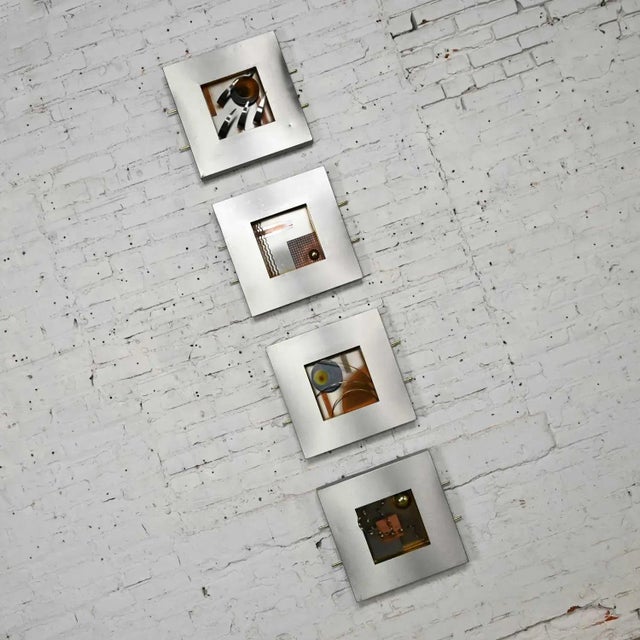 Modern Geometric Mixed Metal Dimensional Wall Sculptures by C Jere Series of 4 For Sale - Image 11 of 13