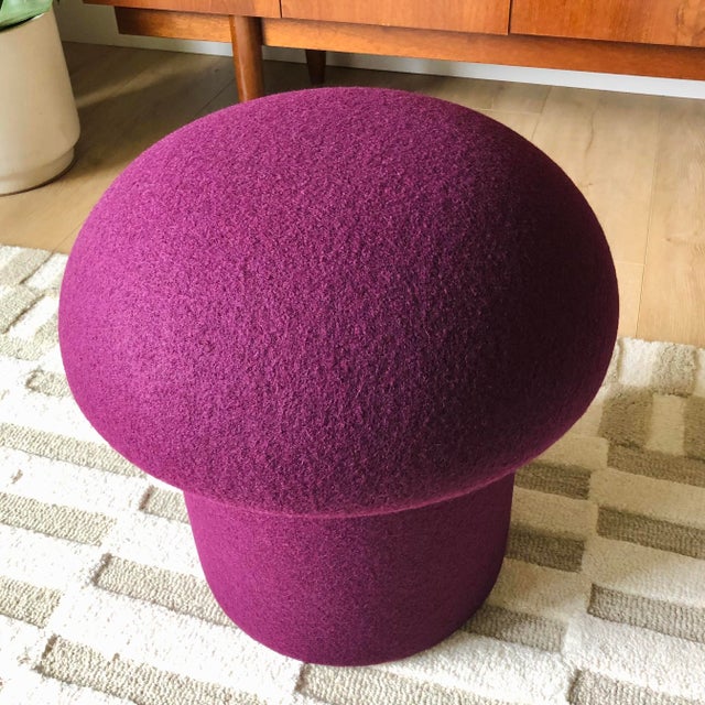 Textile Mushroom Ottoman in Plum Wool For Sale - Image 7 of 11