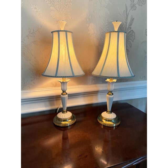 Vintage Lenox Porcelain & Brass Table Lamps - A Pair For Sale - Image 11 of 12