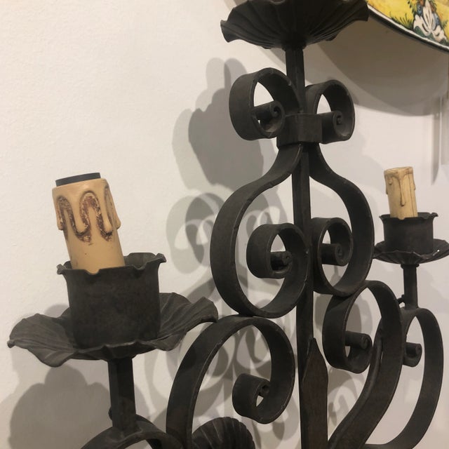 1990s Italian Three Light Wrought Iron Sconce For Sale - Image 10 of 11