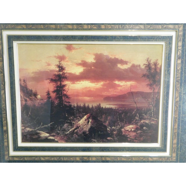 Traditional Sunset Glow Hudson River Valley by Albert Bierstadt Reproduction Print For Sale - Image 3 of 13