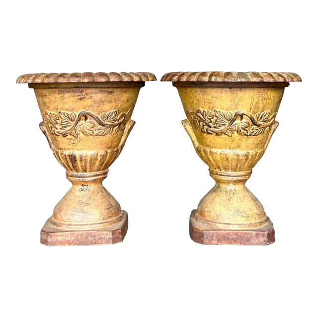 Vintage Boho Wrought Iron Urns - A Pair For Sale