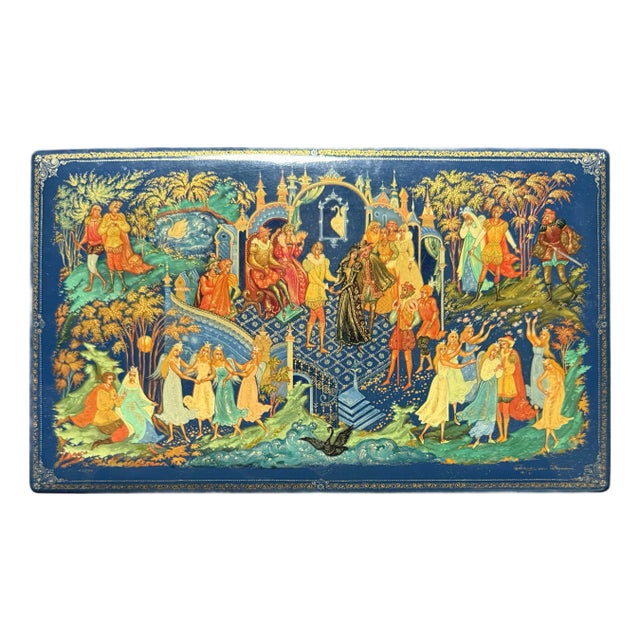 Late 20th Century Hand-Painted Lacquer Box – Swan Lake Scene For Sale