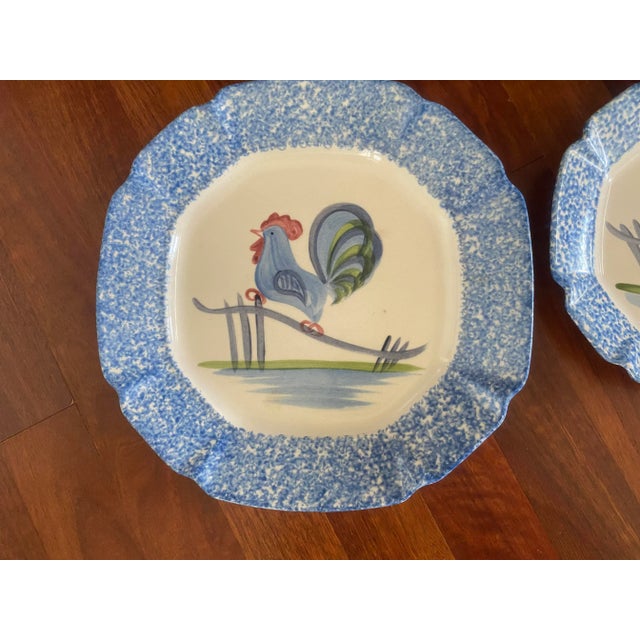 Farmhouse Vintage Rustic Farmhouse Country Blue Stipple Rooster Los Angeles Potteries Dish Set- 24 Pieces For Sale - Image 3 of 9