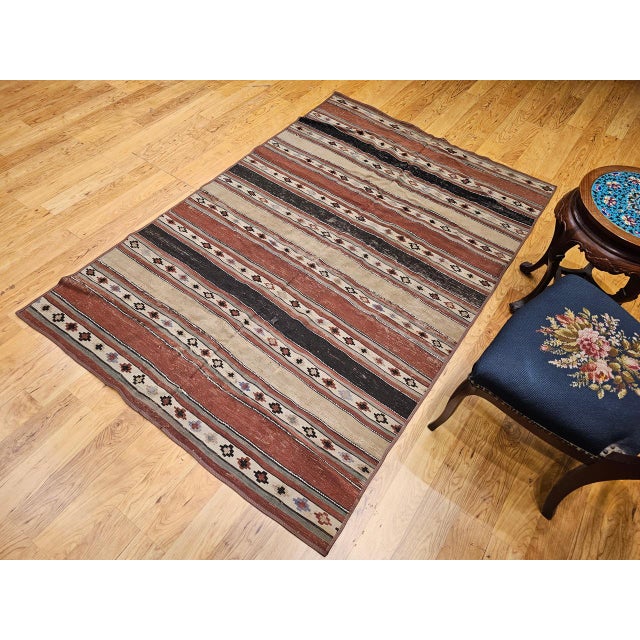 Antique Shahsavan Tribal Kilim, Handwoven Wool, Southwestern Pattern, Earth Tones, 5x7 For Sale - Image 17 of 17