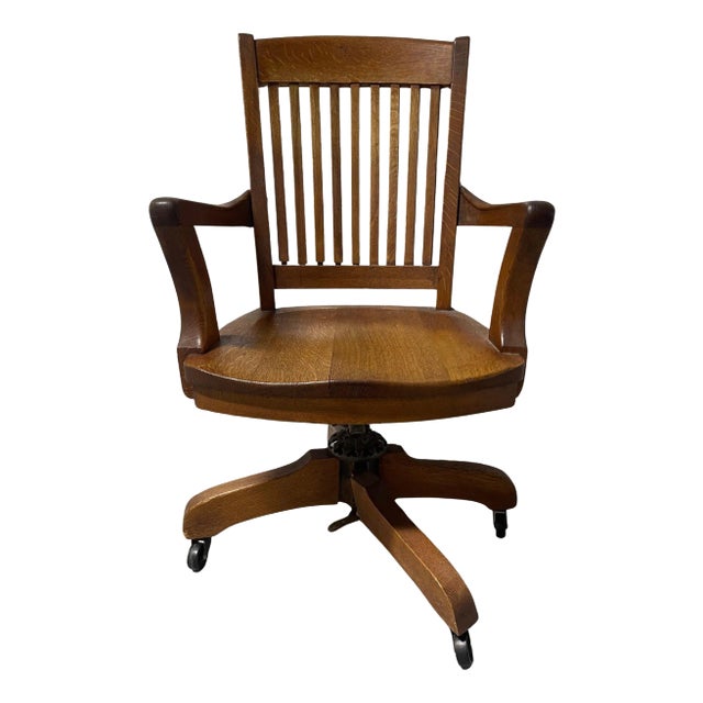 English Industrial Oak "Captain Chair" or Swivel Chair, Circa 1900's For Sale
