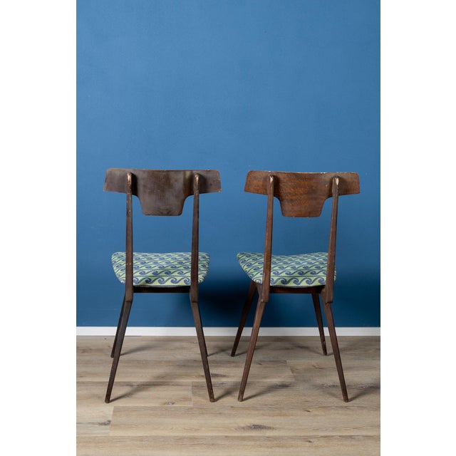 Vintage Wooden Chairs with Fabric Seats, Italy, 1950s, Set of 2, in Good conditions. Designed 1950 to 1959