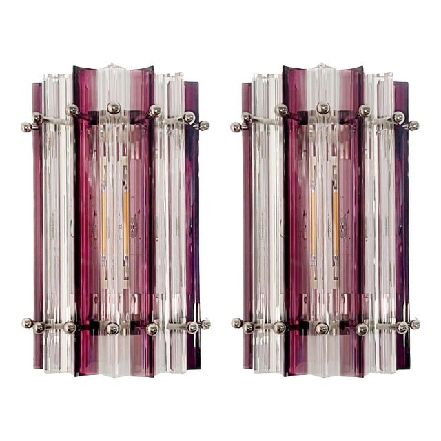 Italian Murano Glass Wall Sconces in the style of Venini, 1990s, Set of 2 For Sale