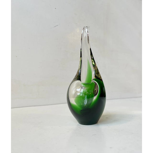 Green Flamingo Orchid Art Glass Vase by Per Lütken for Holmegaard, 1950s For Sale - Image 3 of 7