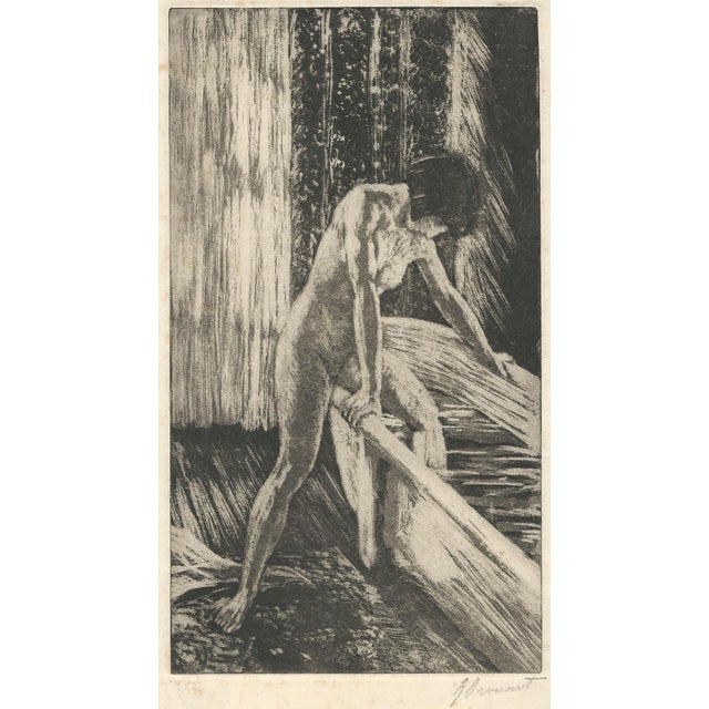 Black Raphaël Drouart, Nude Girl Entering the Bathtub, 1920s, Etching For Sale - Image 8 of 8