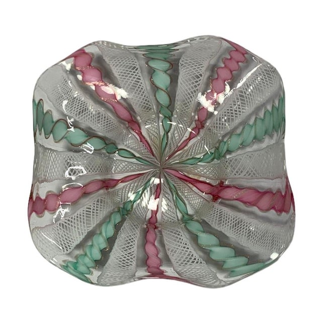 1950s Murano Latticino and Ribbon Glass Bowl Italy For Sale - Image 9 of 9