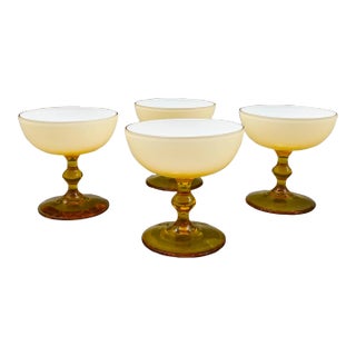 Carlo Moretti Italy Vintage Mid 20th Century Amber Champagne Coupe Cocktail Glasses- Set of 4 For Sale
