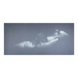 Alexander Cañedo Signed Chalk Drawing — Reclining Female Figure on Deep Blue Paper (Mid‑Century) For Sale