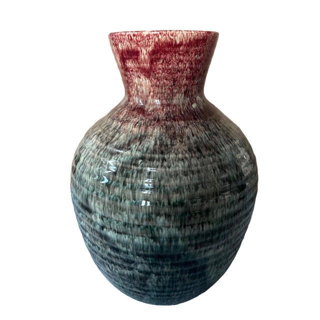 Large Ceramic Baluster Vase by Accolay (25 x 17.5 cm / 9.8 x 6.9 in), Dramatic Green and Oxblood Red Flambe Glaze (France,...