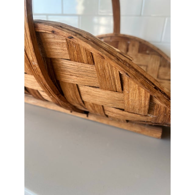 Mid 20th Century Mid 20th Century Vintage Hand Woven Splint Oak Egg Gathering Basket For Sale - Image 5 of 5