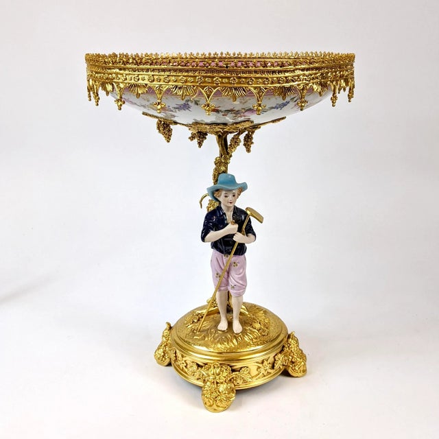 Late 20th Century Hand Painted Porcelain Figurine and Bowl For Sale - Image 9 of 9