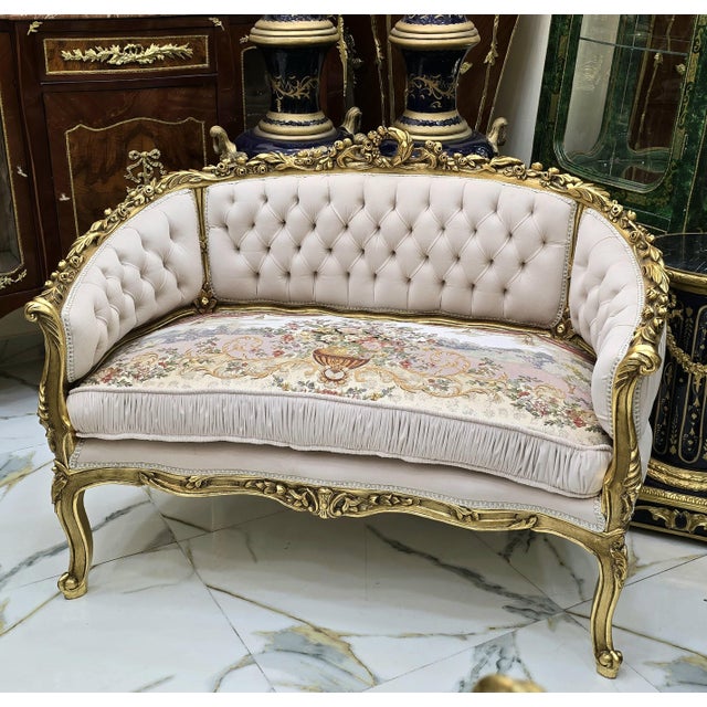 Textile Italian Style Beige White Sofa Damask Fabric For Sale - Image 7 of 7