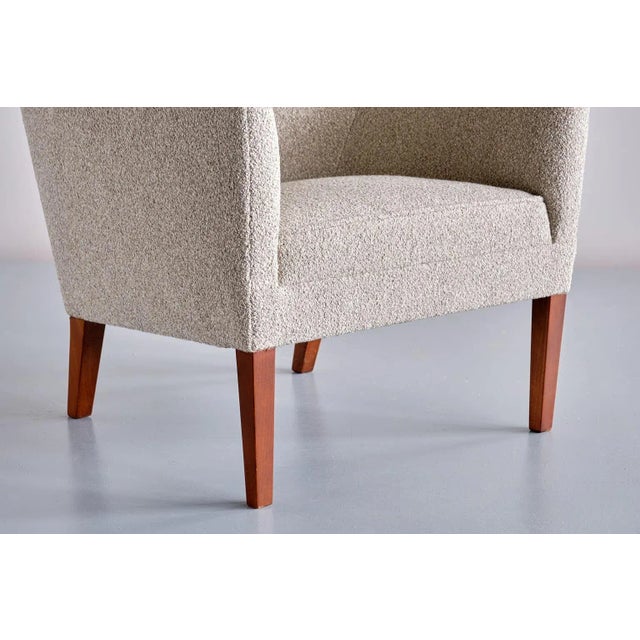 Brown Set of Bouclé & Mahogany High Back Armchairs by Jacob Kjær, Denmark, 1940s For Sale - Image 8 of 14