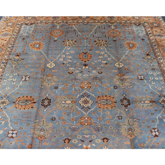 Vintage Turkish Oushak Blue Rug by Keivan Woven Arts 9′8″ × 13′3″ For Sale - Image 4 of 12